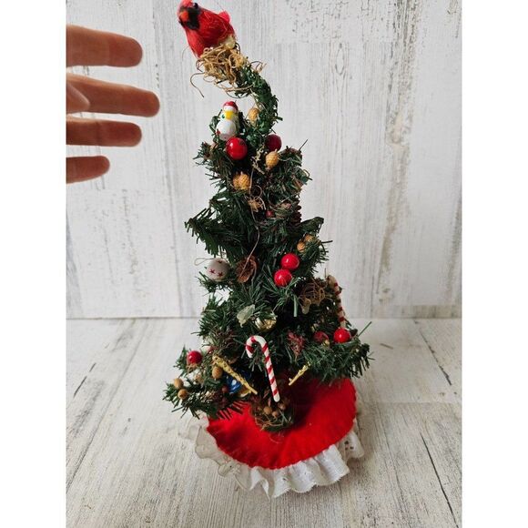 Vintage mini tree Xmas Cardinal candy cane decor - Picture 3 of 8